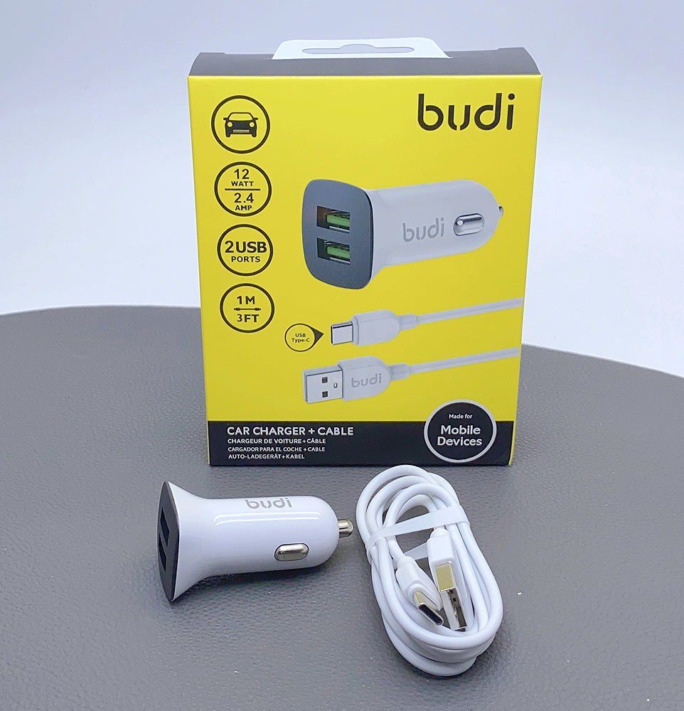 Budi CC631TW 2.4A 2USB Car Charger with USB-A to C Combo