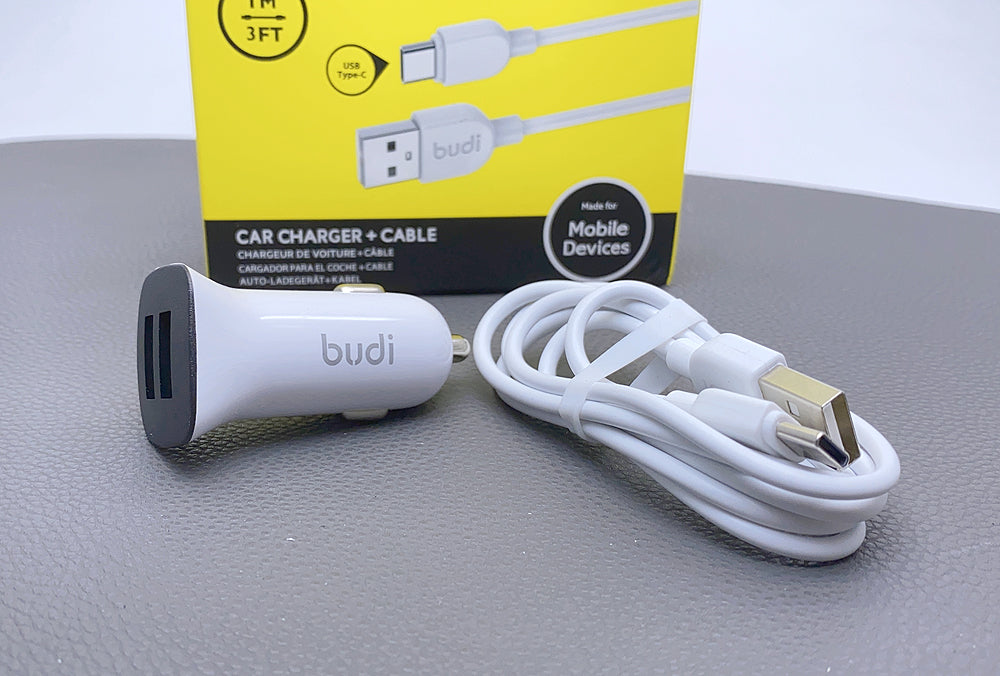 Budi CC631TW 2.4A 2USB Car Charger with USB-A to C Combo
