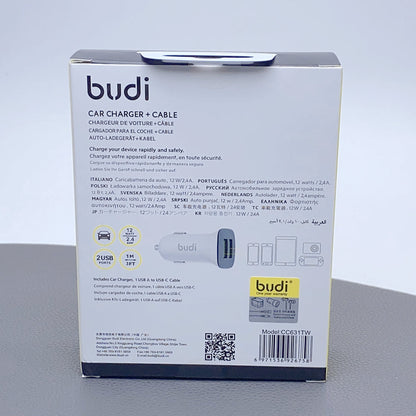 Budi CC631TW 2.4A 2USB Car Charger with USB-A to C Combo