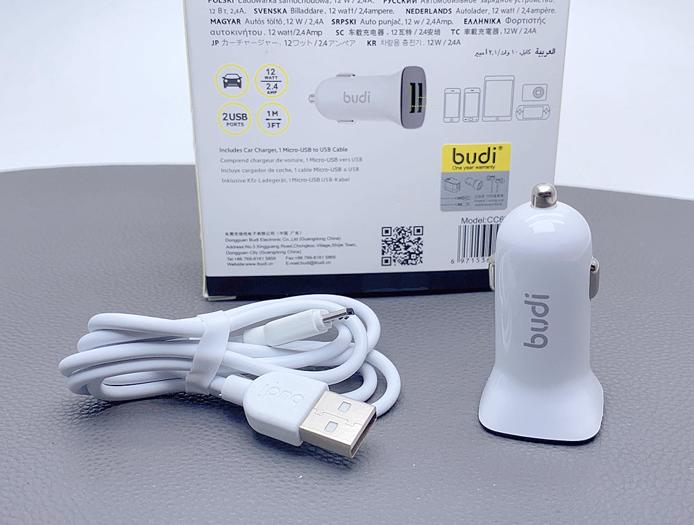 Bud CC631LW 2.4A 2USB Car Charger with USB-A to Micro Combo