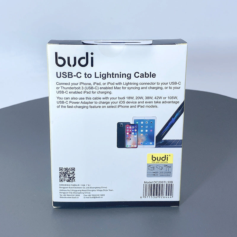 Budi DC206TL30 3m 20W Type-C to Lightning cable