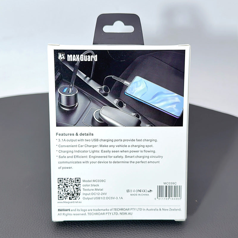 Maxguard MC039C 3.1A 2USB car charger with USB-A to C combo