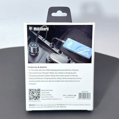 Maxguard MC039C 3.1A 2USB car charger with USB-A to C combo