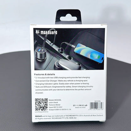 Maxguard MC039L 3.1A 2USB car charger with USB-A to Lightning combo