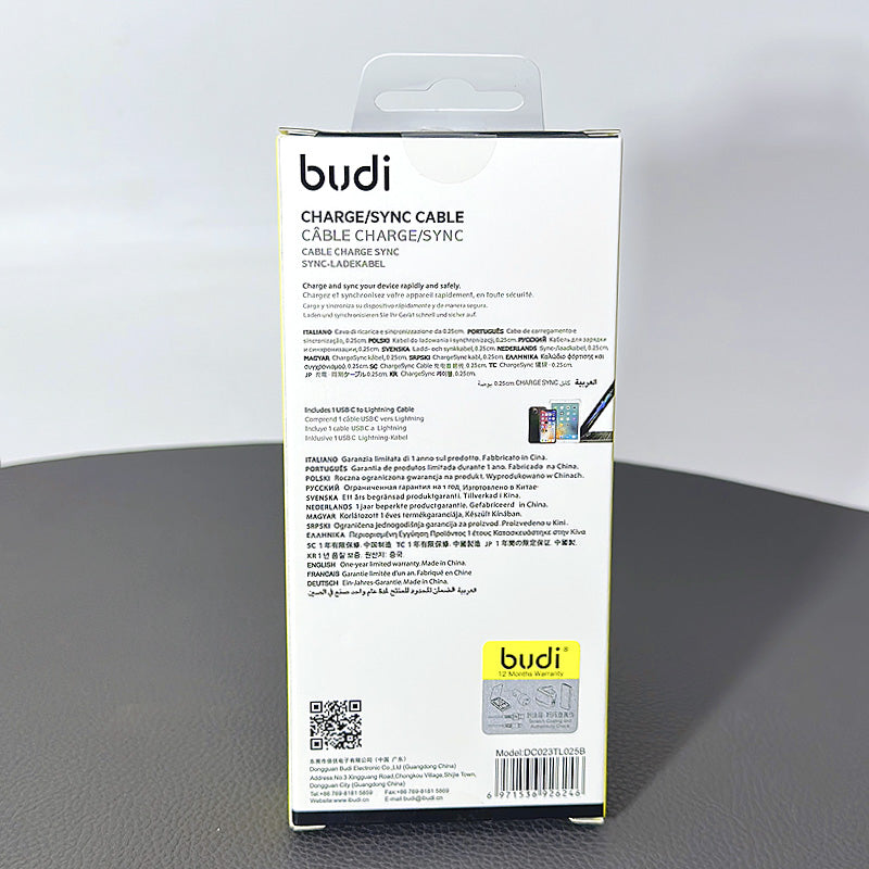 Budi DC023TL025 25cm 35W Type-C to Lightning Cable