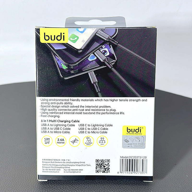 Budi DC203T512B  1.2m 6 in 1 cable