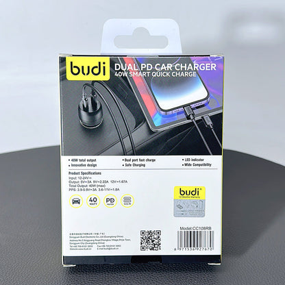 Budi CC108R 40W USB C+C car charger