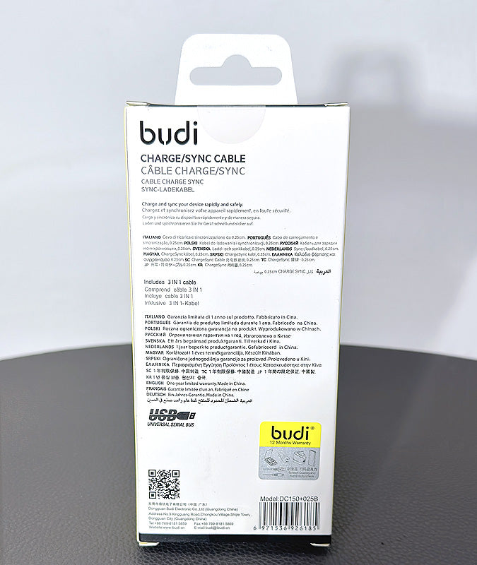 Budi DC150+ plus025 25cm 3 in 1 cable