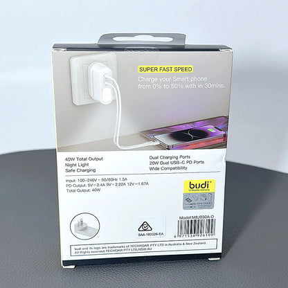 Budi M8J030AD PD 40W with night light wall charger