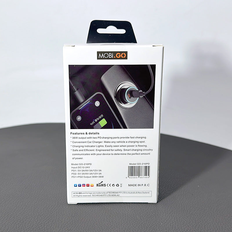 Mobigo GO210PD 36W + 36W Dual PD car charger