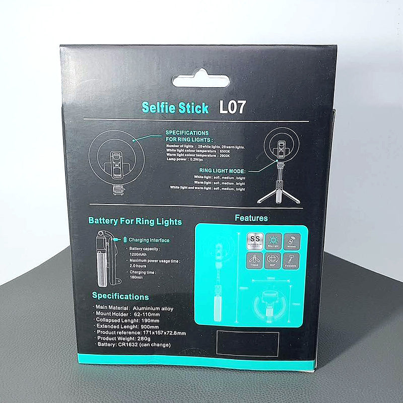 Wireless Selfie Stick with Dimmable Ring Light 360 Rotation L07