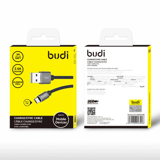 Budi DC206M30B 3m USB-A to Micro cable