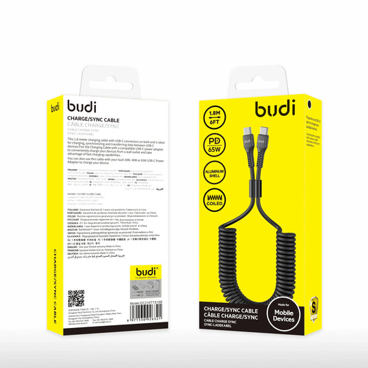 Budi DC210TTS18B 1.8m 65W Type-C to C cable