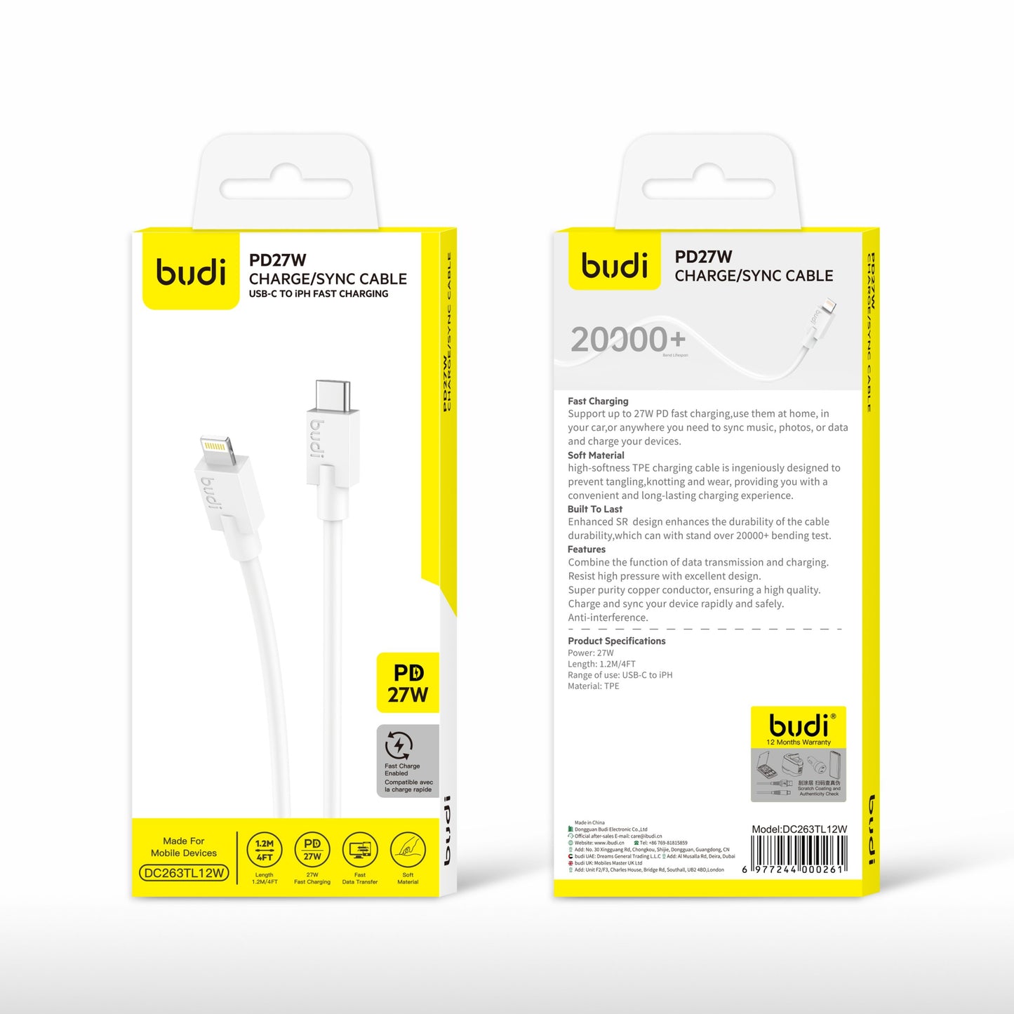 Budi DC263TL12 1.2m 27W Type-C to Lightning Cable