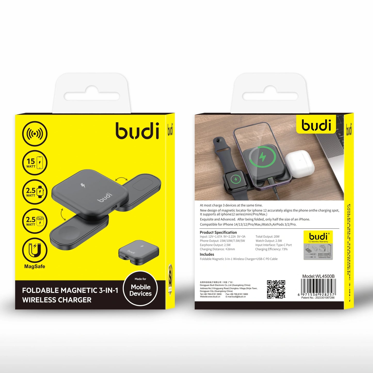 Budi WL4500B 3 in 1 MagFit Foldable Wireless Charger