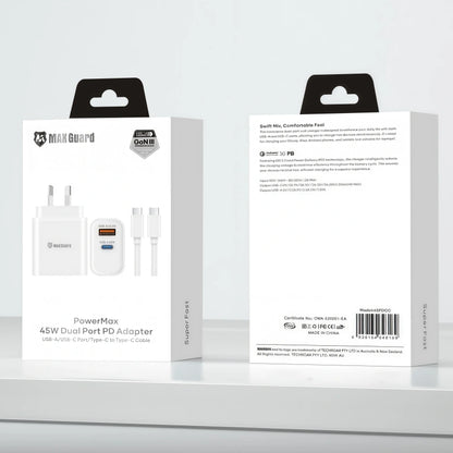 Maxguard 45PDCC PD 45W wall charger with Type-C to C combo