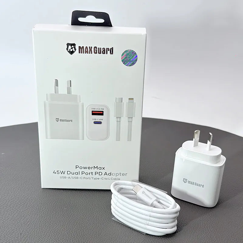 Maxguard 45PDLC PD 45W wall charger with Type-C to Lightning combo