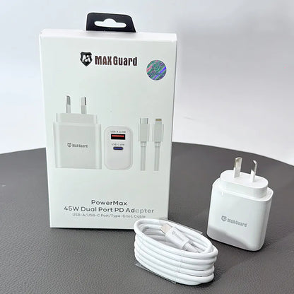 Maxguard 45PDLC PD 45W wall charger with Type-C to Lightning combo