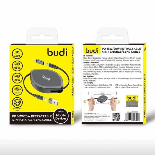 Budi DC535B 1m 4 in 1 65W/20W Type-C to Lightning Cable