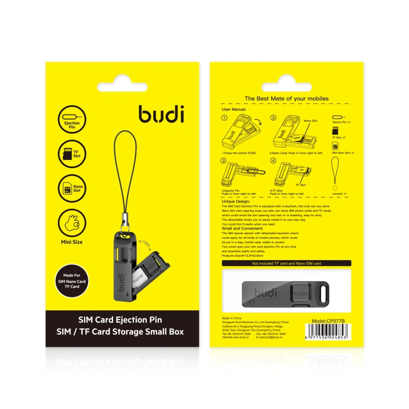 Budi Sim Card Ejection Pin SIM TF Card Storage Small Box CP577B