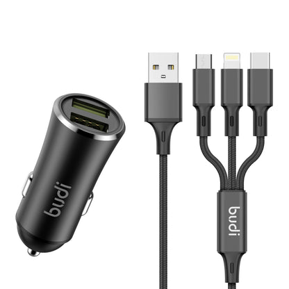 Budi CC627T3B 12W 2USB Car Charger with 3-in-1 Combo