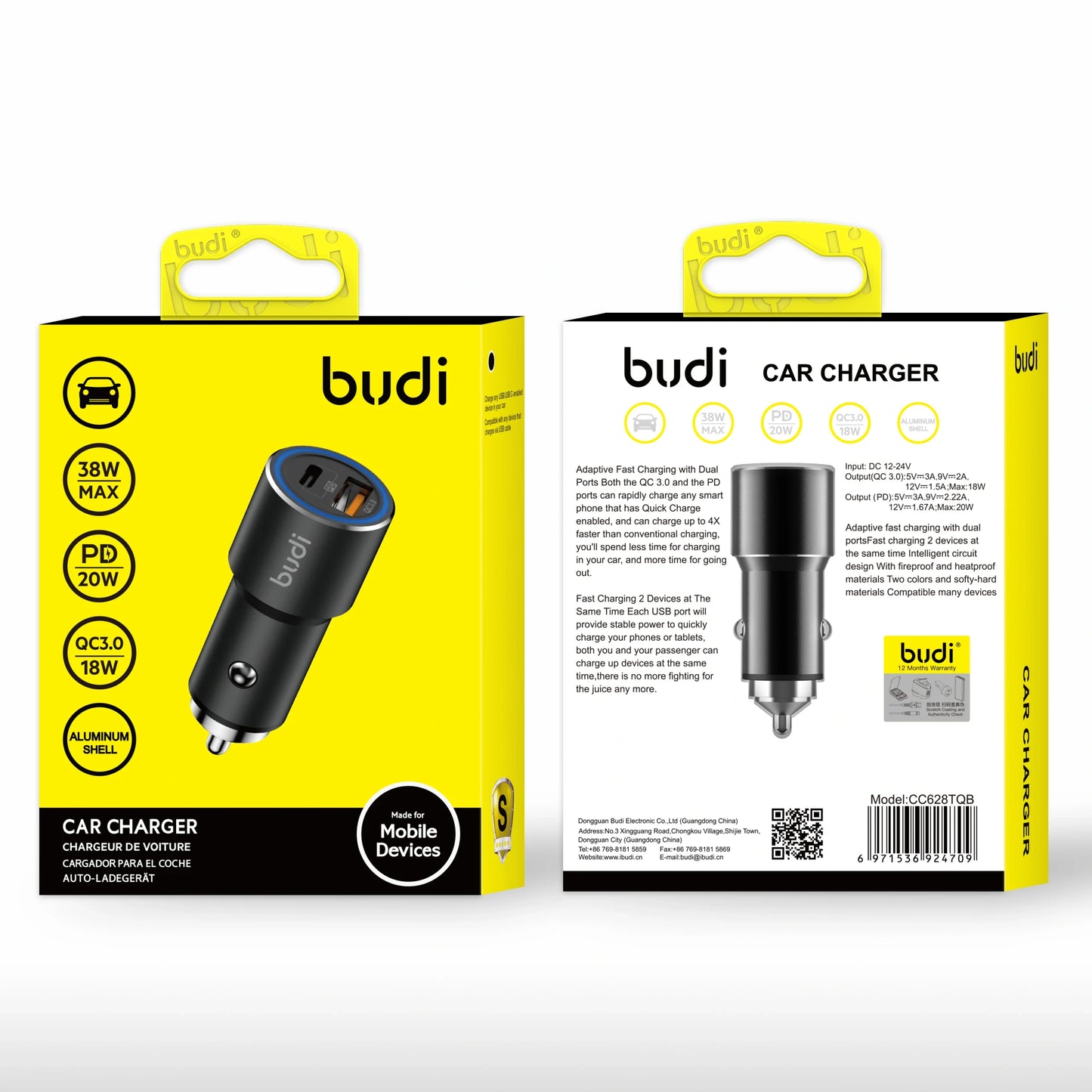 Budi CC628TQ8 38W UAB A+C Car Charger