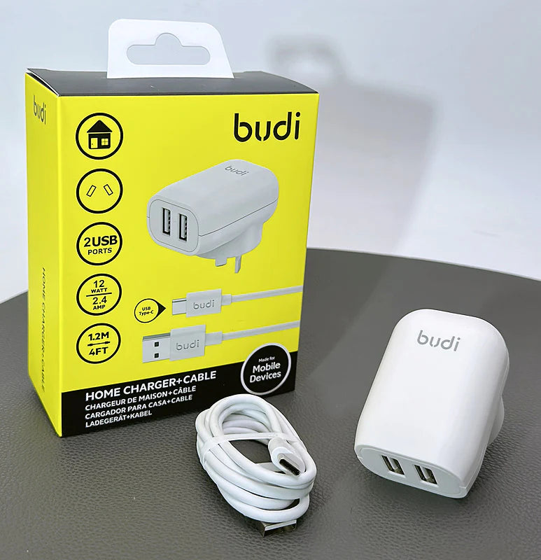 Budi AC339ATW 12W wall charger with USB-A to C combo
