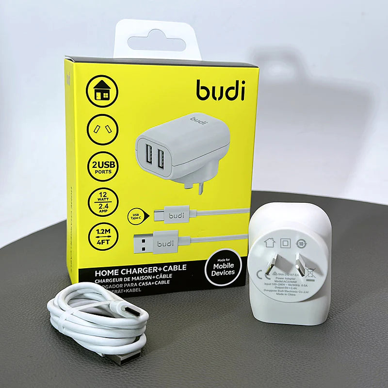 Budi AC339ATW 12W wall charger with USB-A to C combo