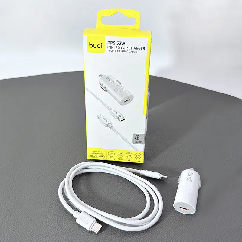 Budi CC062TTTW 33W USB C Mini car charger with Type-C to C combo