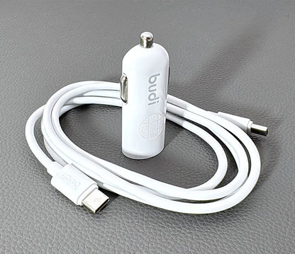 Budi CC062TTTW 33W USB C Mini car charger with Type-C to C combo