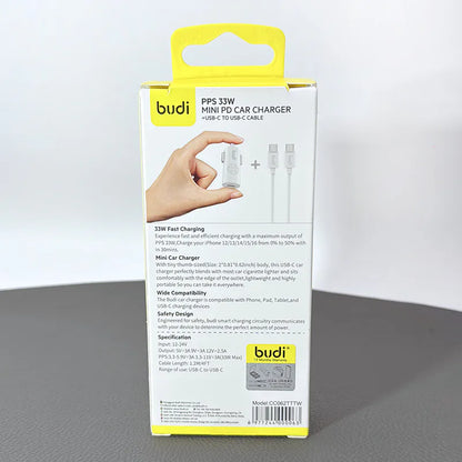 Budi CC062TTTW 33W USB C Mini car charger with Type-C to C combo