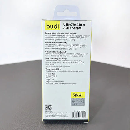 Budi DC105B USB-C to 3.5mm AUX Audio Adapter (11cm)