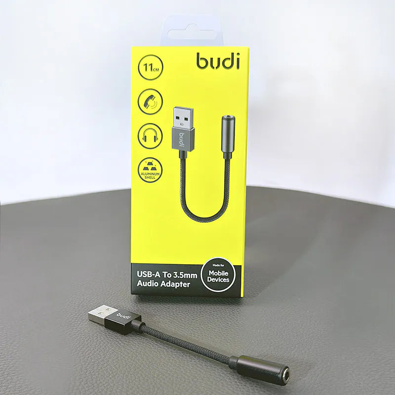 Budi DC106B USB-A to 3.5mm AUX Audio Adapter (11cm)