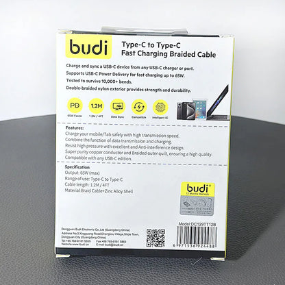 Budi DC129TT12B 1.2m 65W Type-C to C Cable