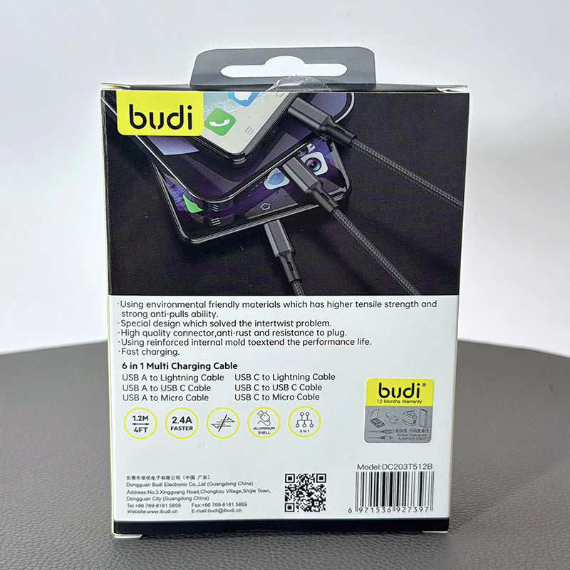 Budi DC203T512B  1.2m 6 in 1 cable