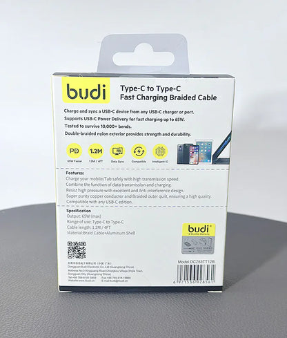 Budi DC253TT12B 1.2m 65W Type-C to C Cable