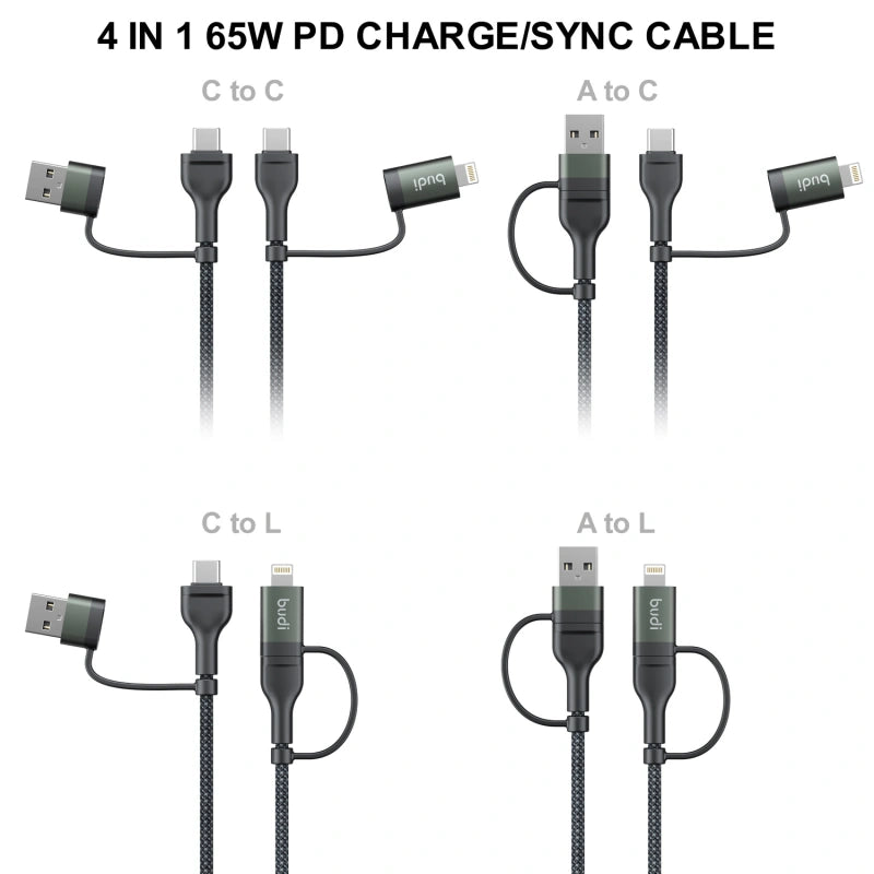 Budi DC259ATTL12B 65W 27W 4-in-1 Charge/SYNC Cable