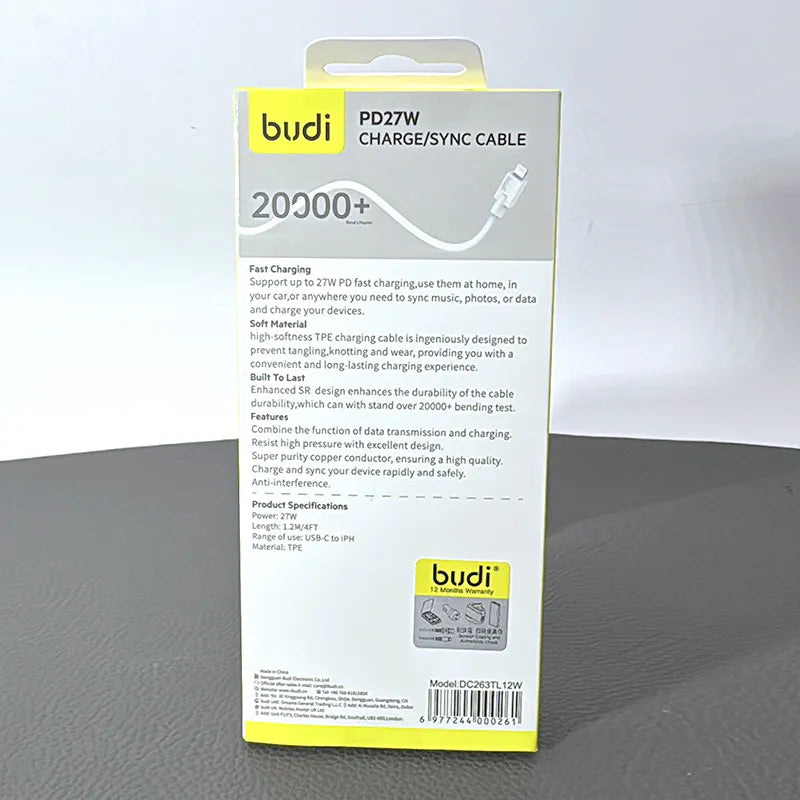 Budi DC263TL12 1.2m 27W Type-C to Lightning Cable
