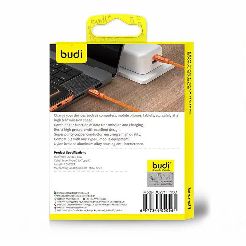 Budi DC271TT15 1.5m 65W Type-C to C Cable
