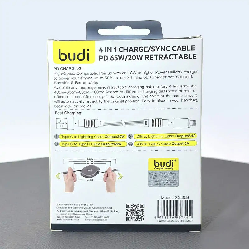 Budi DC535B 1m 4 in 1 65W/20W Type-C to Lightning Cable