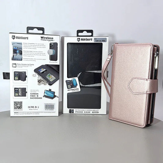 S26 Ultra Maxguard Detachable Magnetic Zipper Wallet Case