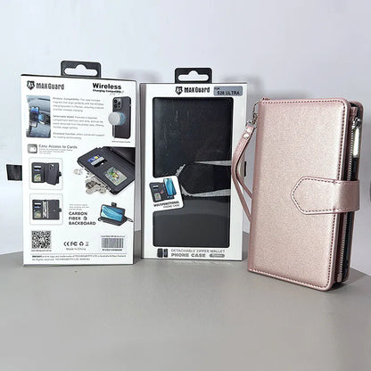 S24 Ultra Maxguard Detachable Magnetic Zipper Wallet Case