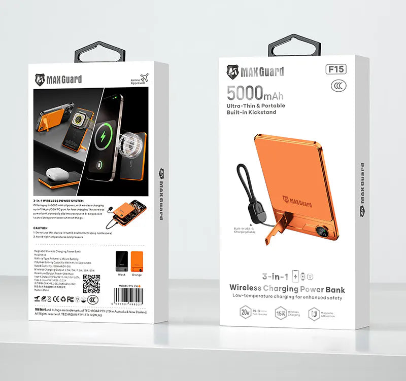Maxguard F15 5000 mah 3-in-1 Wireless Charging Power Bank