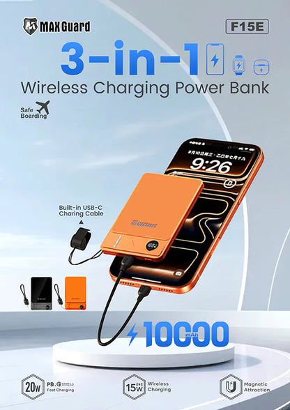 Maxguard F15E 10000 mah 3-in-1 Wireless Charging Power Bank