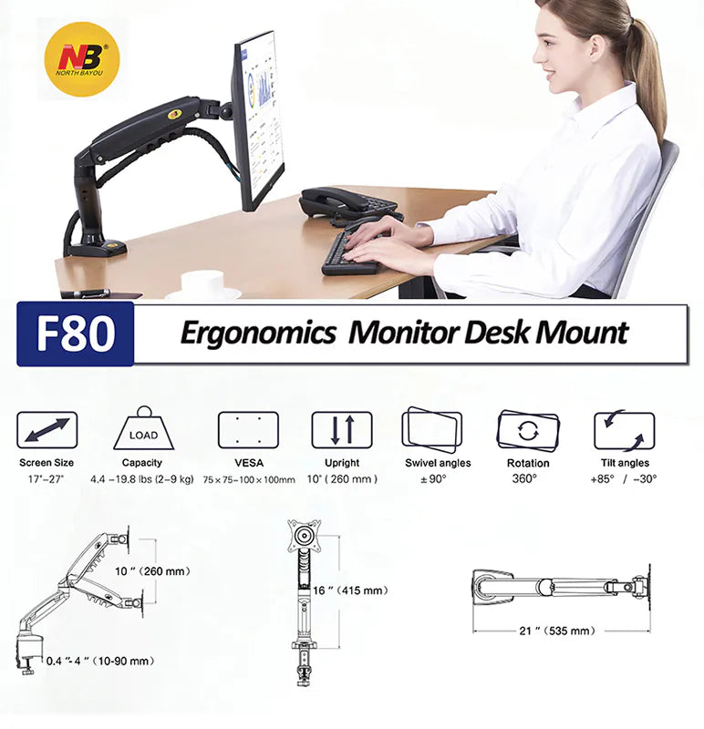 Gas Lift Monitor Arm Flexible Ergonomic Solution F80B