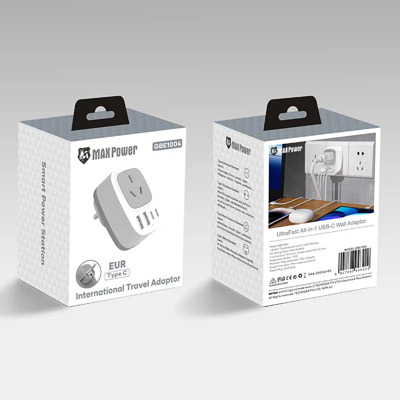 MaxPower GBE1004 International Travel Adaptor EUR Type C
