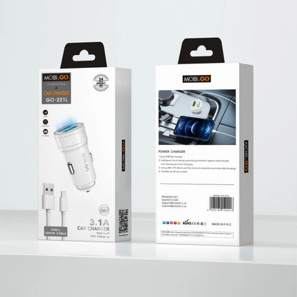 Mobigo GO221L 3.1A 2USB Car Charger with USB-A to Lightning Combo