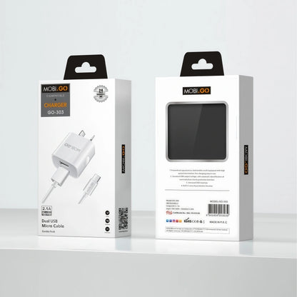 Mobigo GO303 2.1A wall charger with USB-A to micro combo