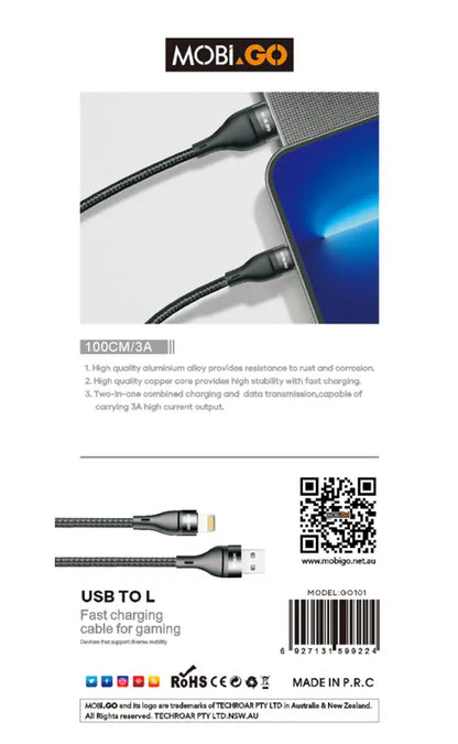 Mobigo GO101 1m USB-A to Lightning cable