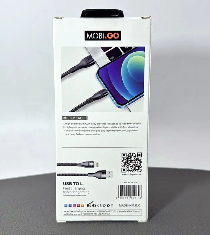Mobigo GO108 3m USB-A to Lightning cable